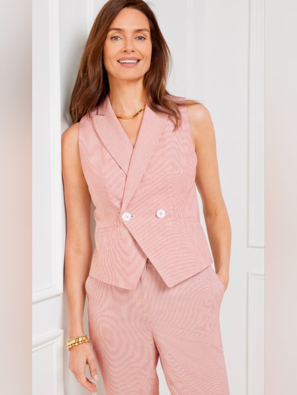 TALBOTS Women's Tailored Striped Seersucker Vest